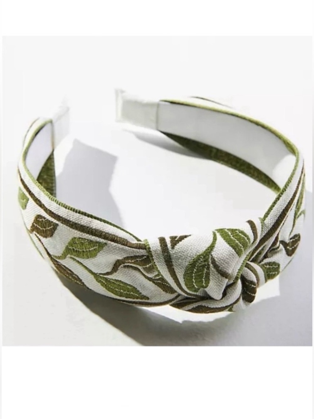 Anthropologie White and Green Leaf Embroidery CrossKnotted Headband